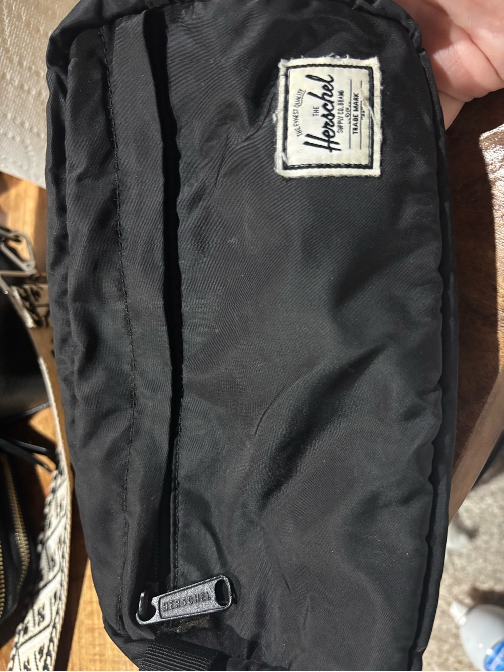 Herschel Supply Company Black Nylon Sling Pouch with Logo Patch